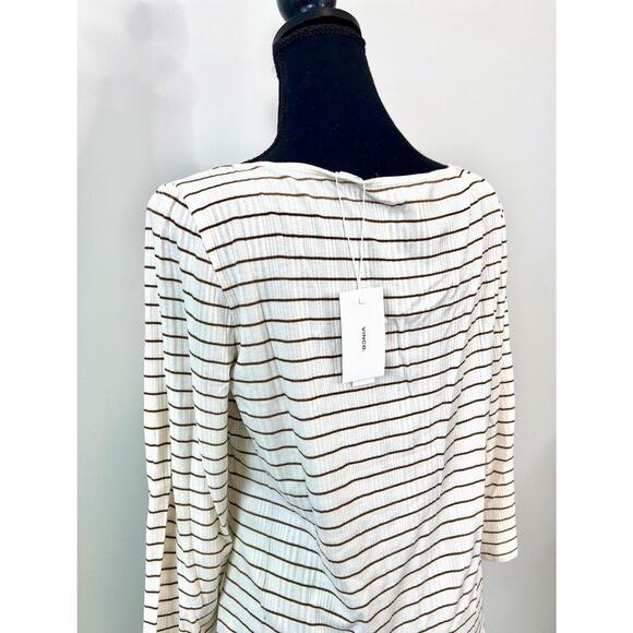 Vince Pullover Top in Cream and Brown Striped Size XL Long Sleeve Ribbed Knit - Picture 4 of 4